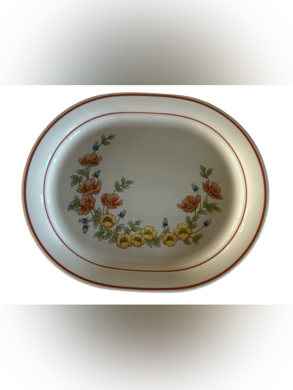 Country Cottons 8102 Stoneware Japan Oval Serving Platter Floral 11.5”